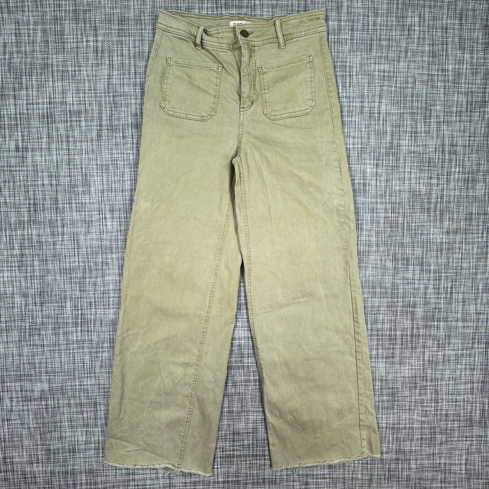 OAT New York Women Olive Wide Leg Raw Hem Jeans Size 6/28 Cotton Blend Pockets